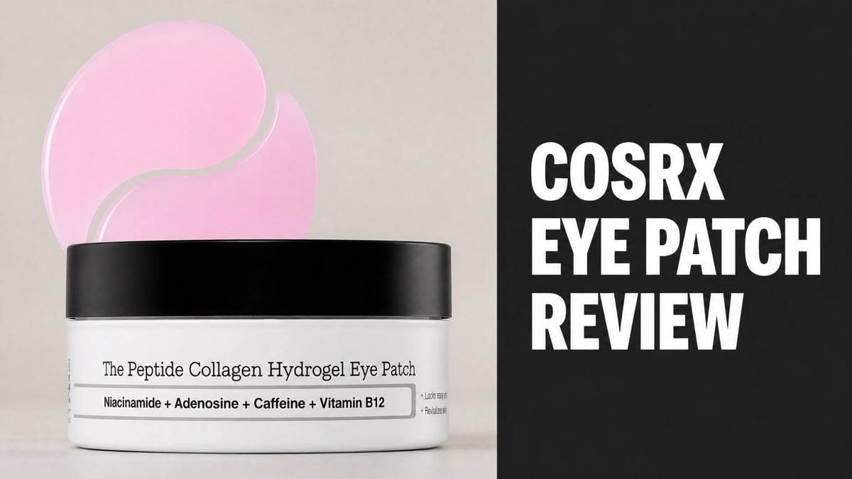 COSRX The Peptide Collagen Hydrogel Eye Patch jar with pink hydrogel patches on display