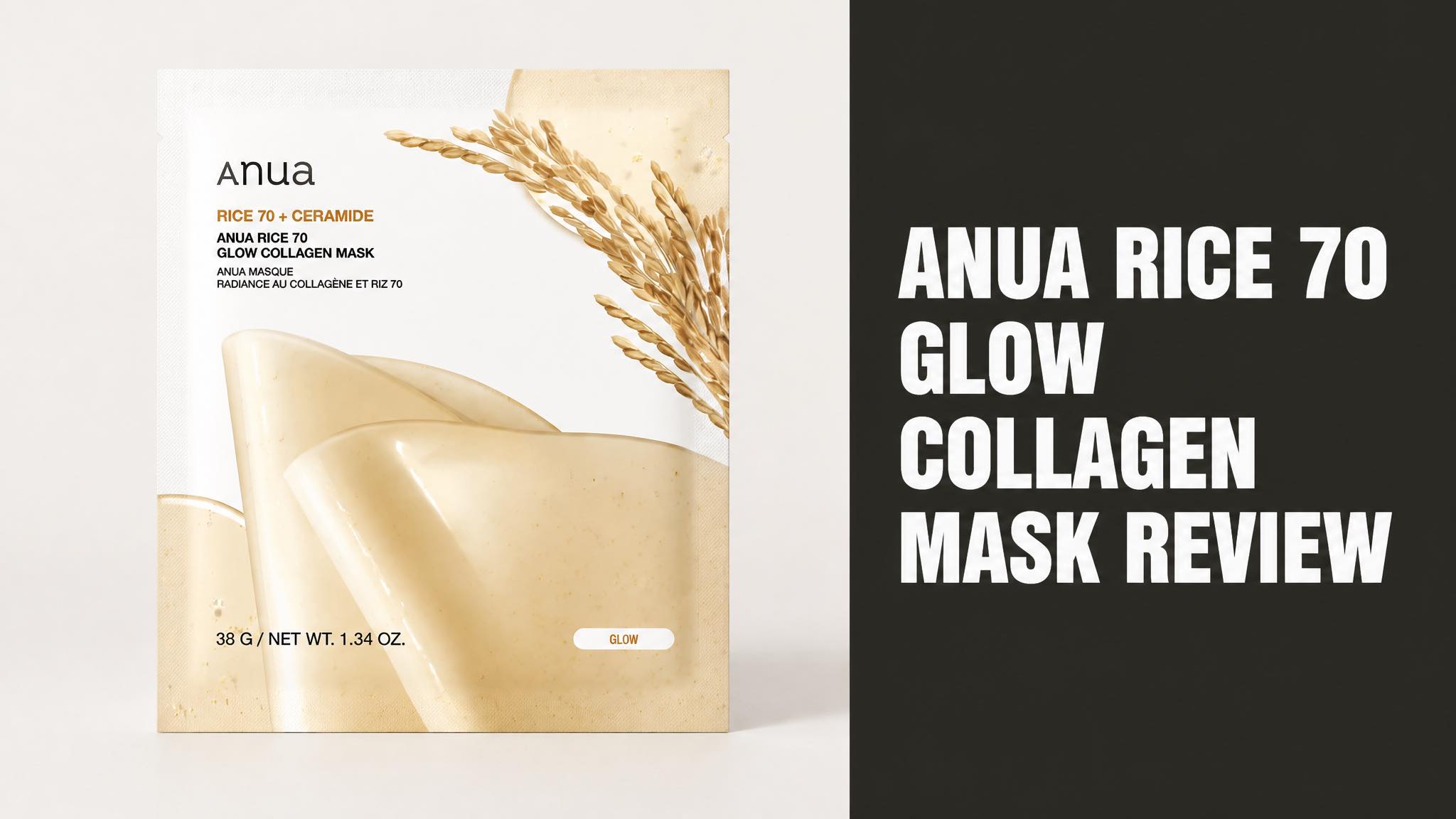 Anua Rice 70 Glow Collagen Mask sachet packaging with rice stalk graphic