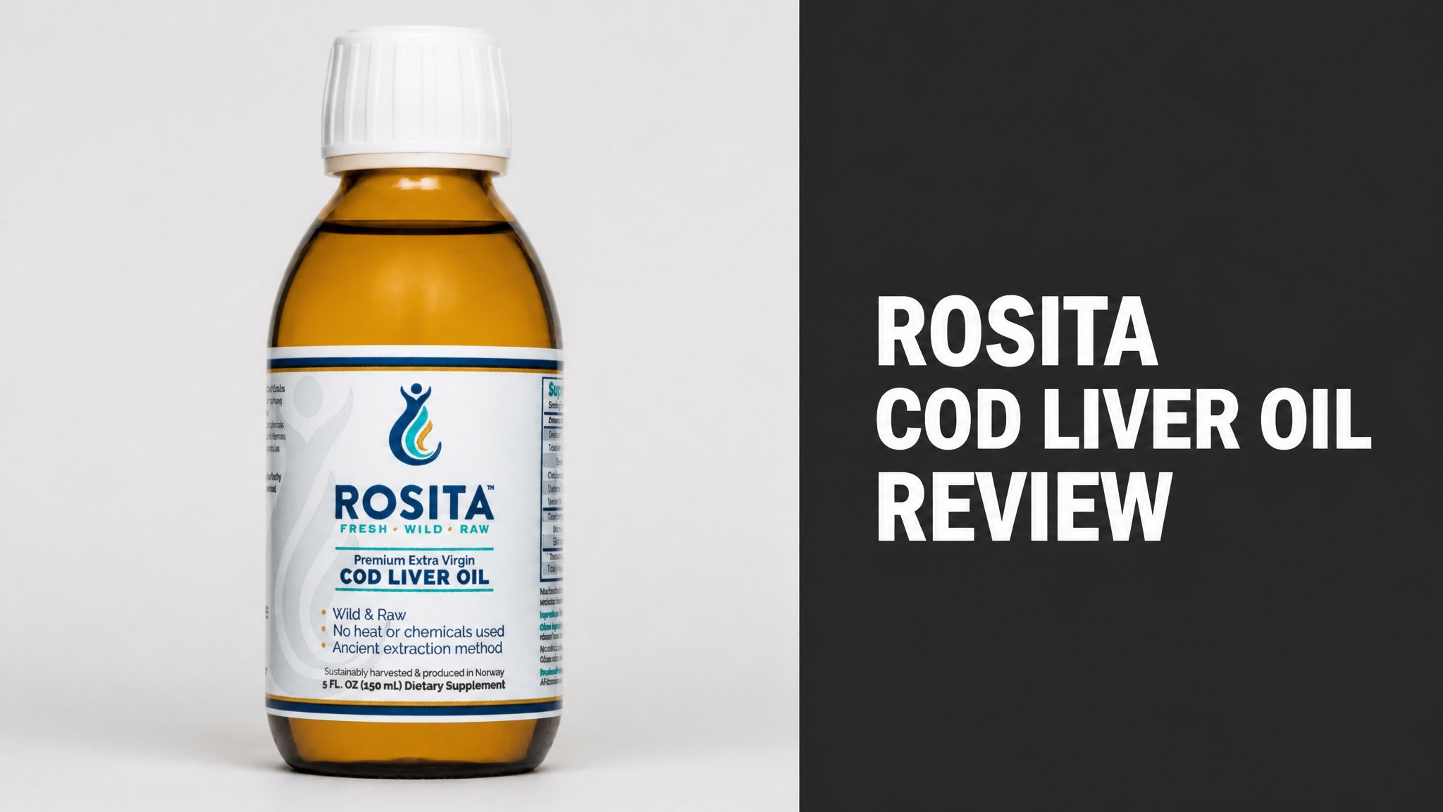 Bottle of Rosita Extra Virgin Cod Liver Oil with Rosita Cod Liver Oil Review headline
