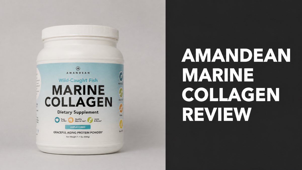 Amandean Marine Collagen jar next to review headline text