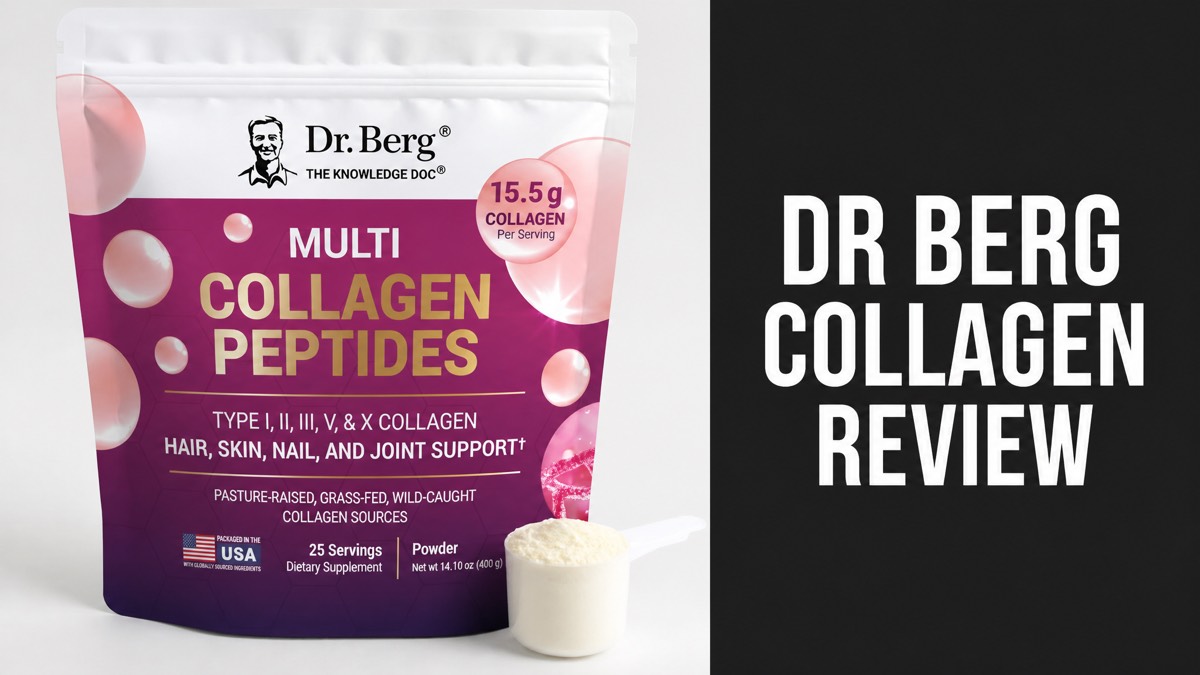 Dr. Berg Multi Collagen Peptides pouch with scoop of powder