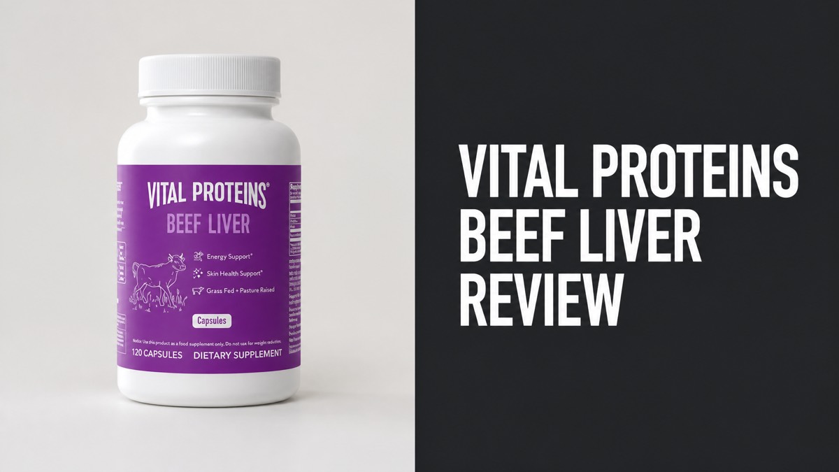 Vital Proteins Beef Liver capsule bottle with review headline