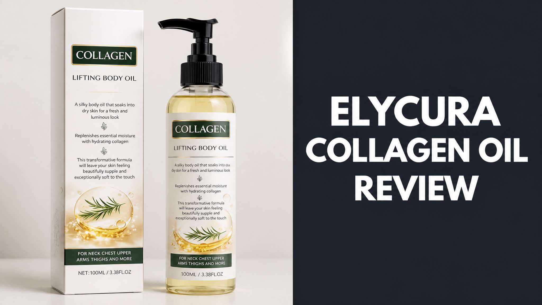 Elycura Collagen Oil bottle and box on a neutral background