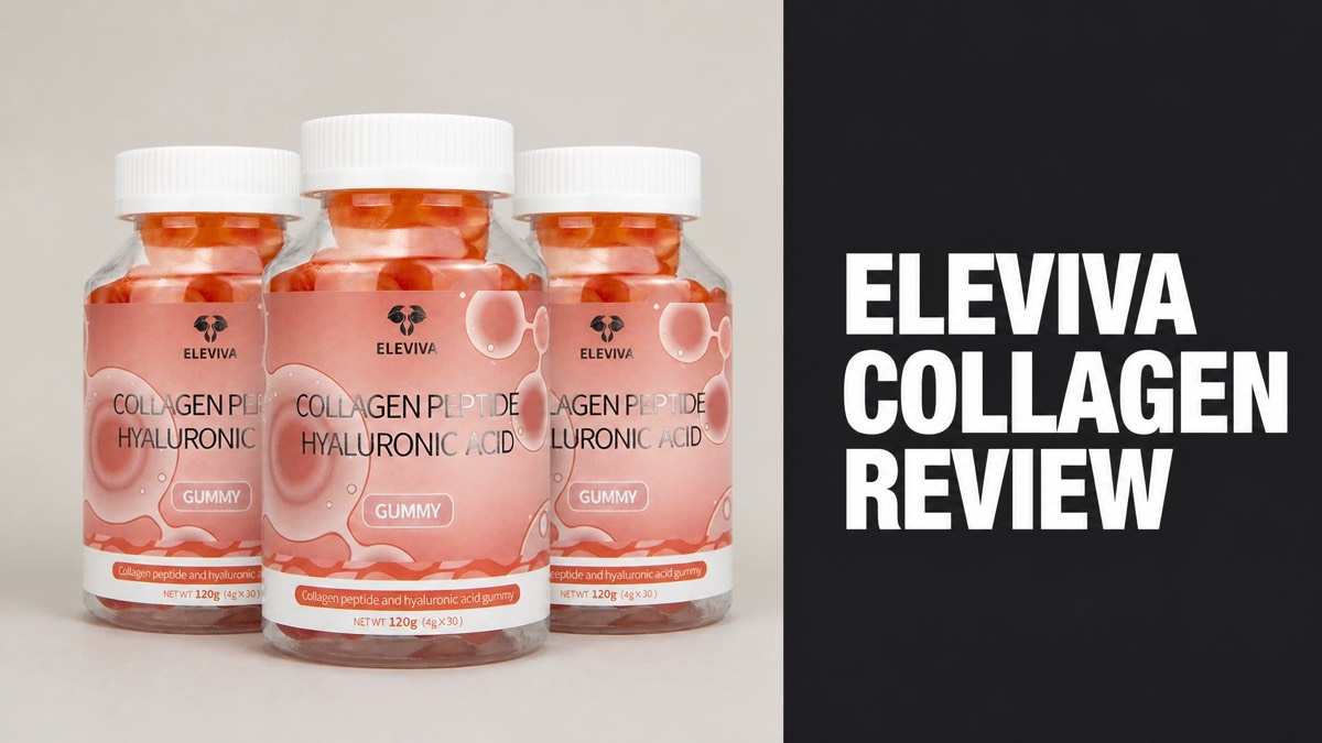 Eleviva Collagen Peptide and Hyaluronic Acid gummy bottles on a neutral background