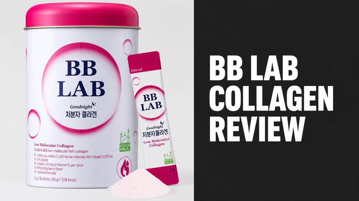 BB Lab Goodnight Low Molecular Collagen tin and stick pack on a neutral background