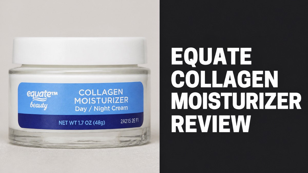Equate Beauty Collagen Moisturizer Day/Night Cream jar next to the review headline