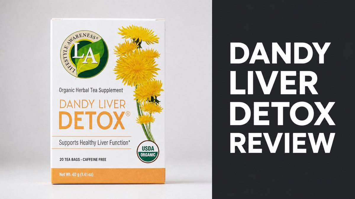 Lifestyle Awareness Dandy Liver Detox tea box with dandelion flower illustration