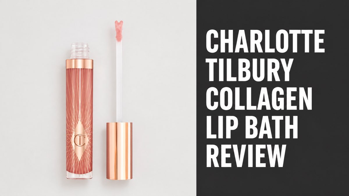 Charlotte Tilbury Collagen Lip Bath tube with heart-shaped applicator on a neutral background