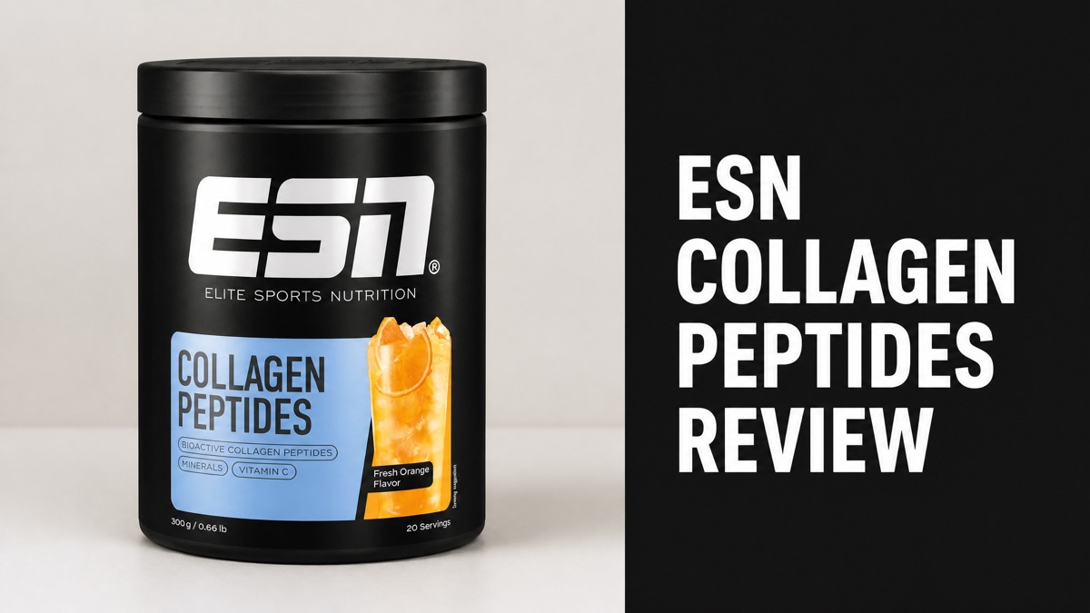ESN Collagen Peptides 300 g canister beside the headline ESN Collagen Peptides Review